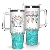 thmasamwr 40oz Teacher Tumbler with Handle, Stainless Steel Teacher Water Bottle Cup, Teacher's Travel Coffee Mug, Thanksgiving,Christmas,Graduation Gifts for Teachers