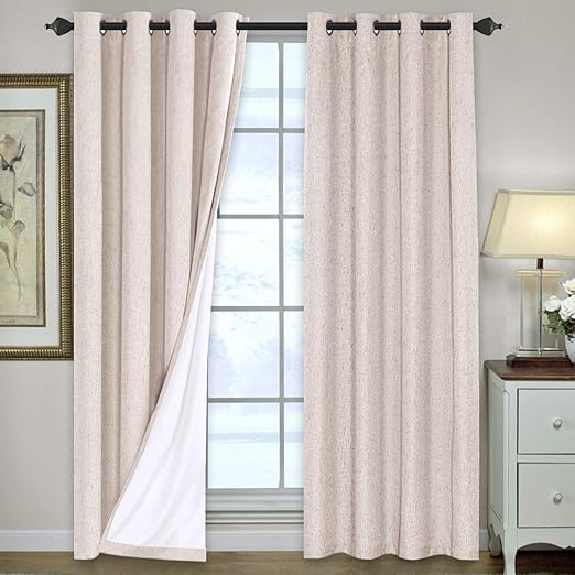 Amazon Com Linen Blackout Curtains 96 Inches Long 100 Total Blackout Heavy Duty Draperies For Bedroom Living Room Thermal Insulated Textured Functional Window Treatment Anti Rust Grommet Natural 2 Panels Kitchen Dining