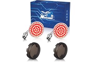 NTHREEAUTO 1157 Turn Signals with Smoked Lens Cover, Full LED Light Up 2 Inch Bullet Rear Brake Running Light Compatible with Harley Softail Dyna Sportster Fatboy Street Glide Road King