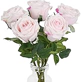 IPOPU Light Pink 5 Pcs Real Touch Flowers Home Decor Latex Roses Artificial Flowers 17.71” for Party Wedding Table Centerpiece Vase Arrangement Living Room Bathroom Decoration(Light Pink)