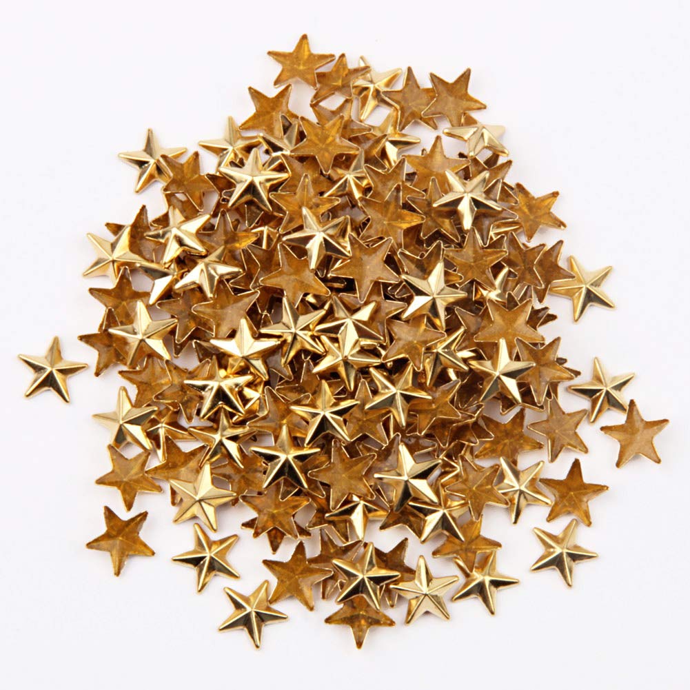 BEADSLANDHotfix Iron On, Flat Back Stars Studs - 1/4" Flatback Glue on Studs 300pcs (Gold, 10x10mm)