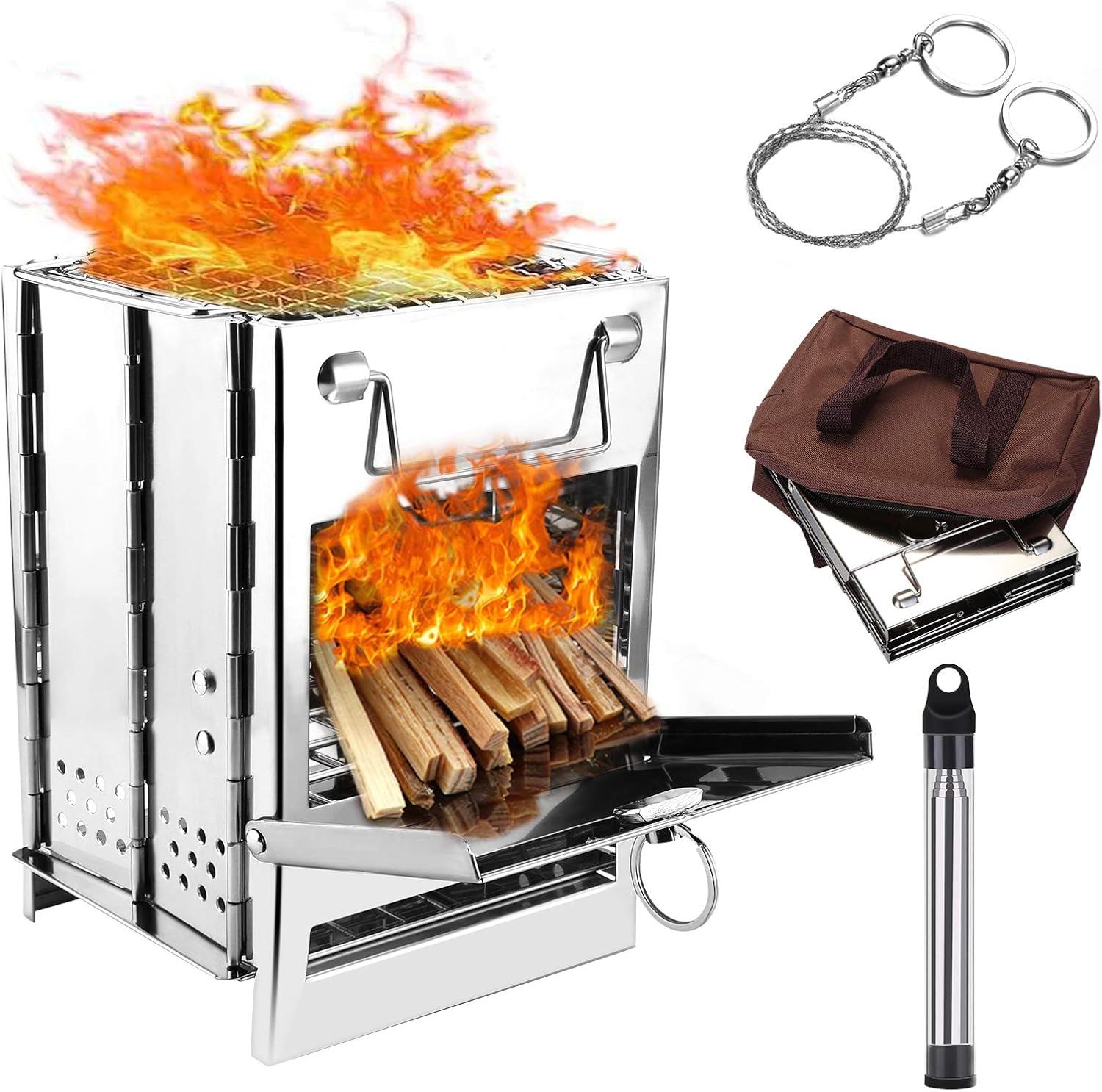 WADEO Wood Stove Camping,Portable Folding Stainless Steel Twig Stove