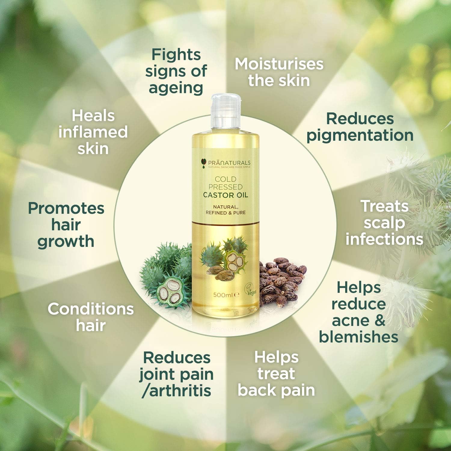 PraNaturals Cold Pressed Castor Oil 500ml, 100% Natural, Vegan & Pure, for Hair Eyebrows & Eyelash Growth, Softer Skin & Face - Image 4