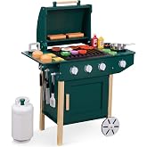 Best Choice Products Kids Wooden BBQ Grill Playset, Ages 3+, Green | Pretend Play BBQ grill with 28 accessories, clicking knobs, side burners, hidden storage &amp; indoor/outdoor play for toddlers