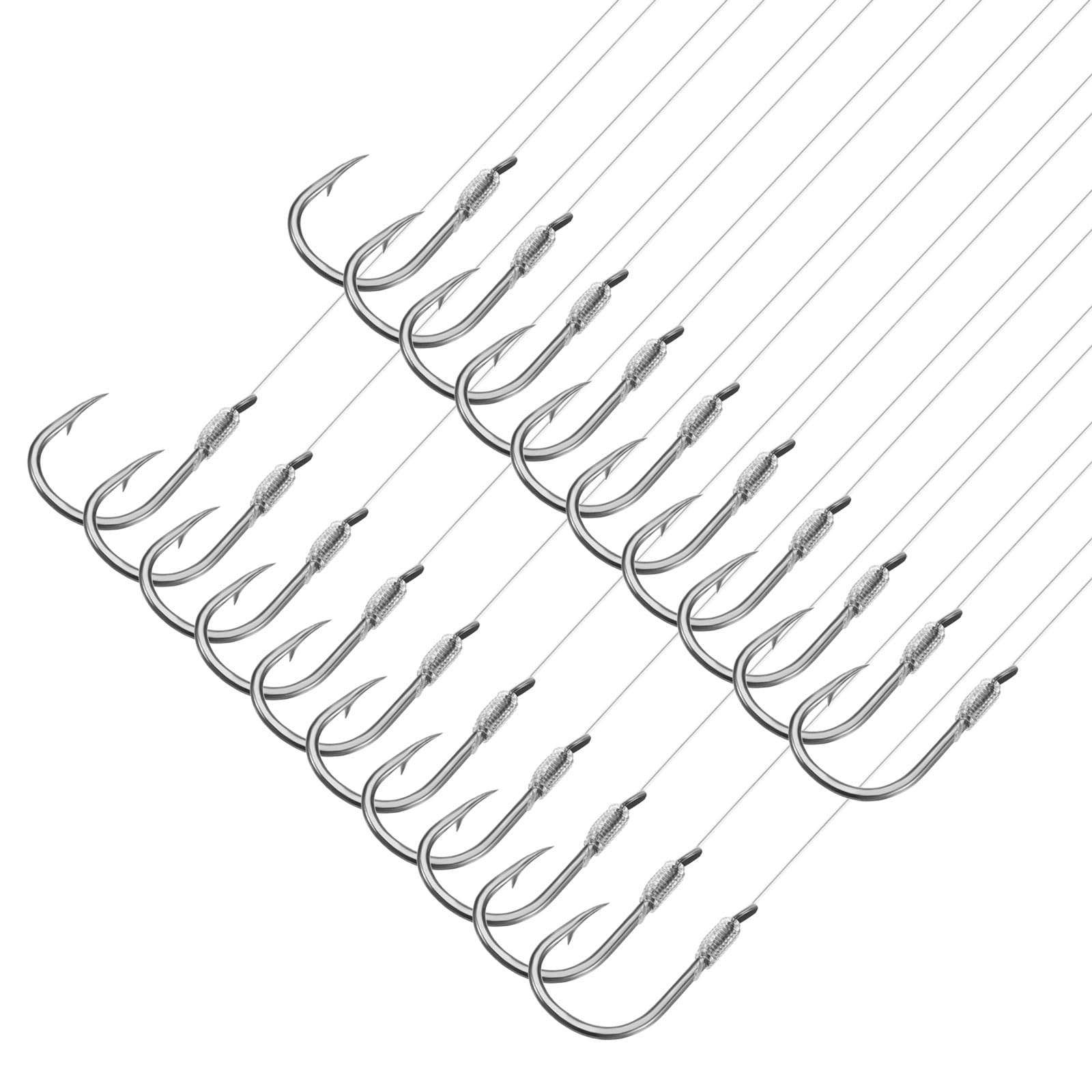 PATIKIL 6# Small Fishing Hooks with 45cm Line, 20Pcs 0.48x0.31 Inch Double Hook Rigs with Barbs Fishing Hook on Nylon Line for Freshwater, Silver Tone