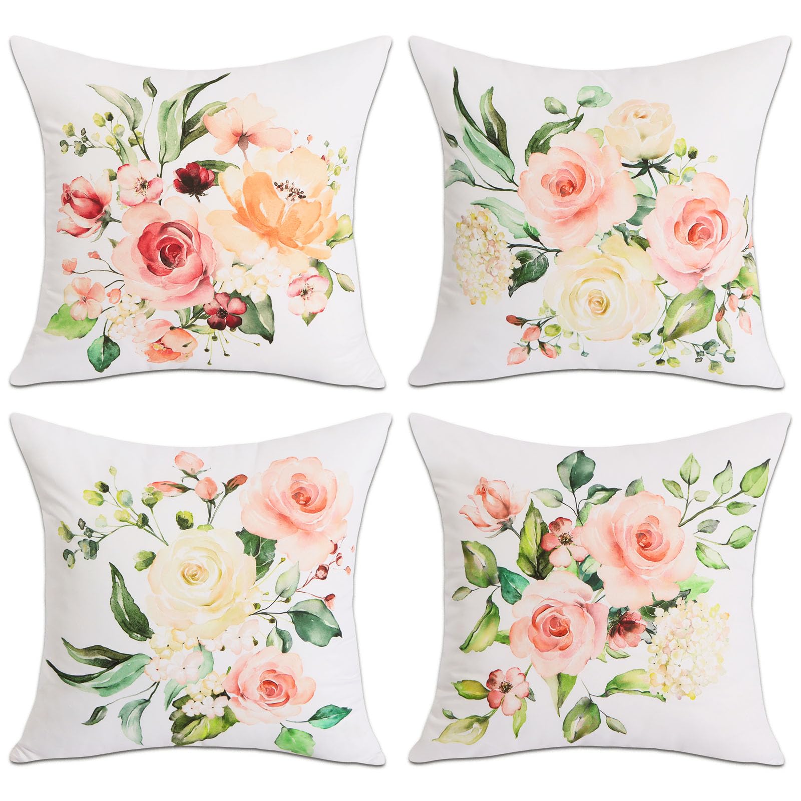 Betadistor Spring Summer Cushion Covers 4-Pack - Decorative Pillow Covers 18x18 Inch Square Cushion Cover Throw Pillowcase for Home Decor Accessories Living Room, Flowers, 502-0031