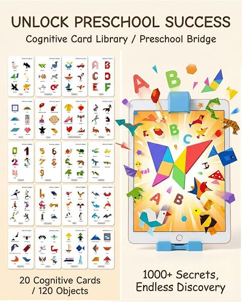 QXTAMO STEM TOYS FOR KIDS AGES 4-6, AR TANGRAM PUZZLES WITH 1000+ COMBINATIONS & 20 COGNITIVE CARDS, FOOD-GRADE SILICONE SENSORY TOY, INTERACTIVE FAMILY GAMES & MEANINGFUL SCREEN TIME ALTERNATIVE