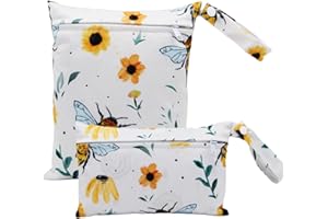 SMARBORE 2 Pack Cute Little Wet Dry Bags for Baby Diapers & Breast Pump Parts, Waterproof Reusable Wet Bag with Handle, Beach Pool Gym Bag Stroller Yoga Toiletries Daycare Organizer, 7.9"*9.8"/5.9"*8.9"