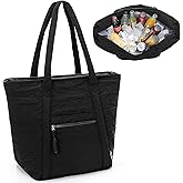 Fasrom Insulated Cooler Tote Bag Holds 30 Cans, Large Leakproof Grocery Bag with Zippered Top, Soft Sided Shopping Bag for Groceries, Food, Drinks, Suitable for Beach, Picnic and Outdoor Use, Black