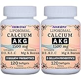 Liposomal Calcium AKG 1500mg, Vitamin C, D3, K2, Mg+ & Probiotics Supplement-240 Softgels