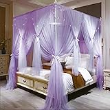 VETHIN 4 Corners Post Princess Bed Canopy Curtain