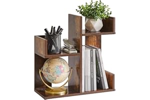 Aibiju Book Display Shelf Small Desk Organizer, Desk Top Storage Organizer, Cookbook Storage Kitchen Counter Shelf, Tabletop Plant Shelf Stand Rustic Brown YD-DSR002H
