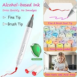 Caliart Alcohol Markers Brush Tip, 51 Colors Dual