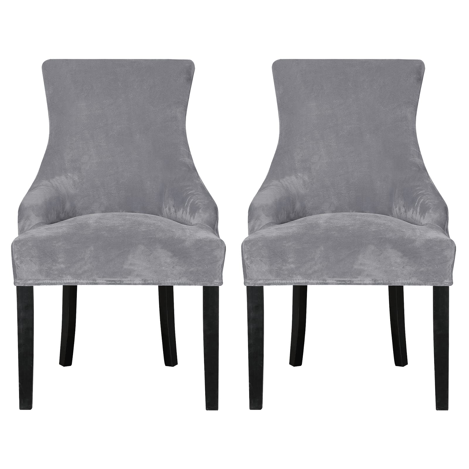 Leorate Dining Chair Covers Stretch Velvet Wingback Armchair Slipcovers Recliner Chair Protector for Kitchen Home Decor (Light grey, Pack of 2)