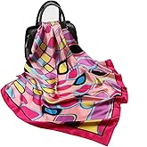 Large Square PINK Aqua Fuchsia Blue Black Yellow Puccissi Geometric Satin Scarf Women's Scarves Hijab Shawl Pashmina Headband Bandana 35" x 35" inches