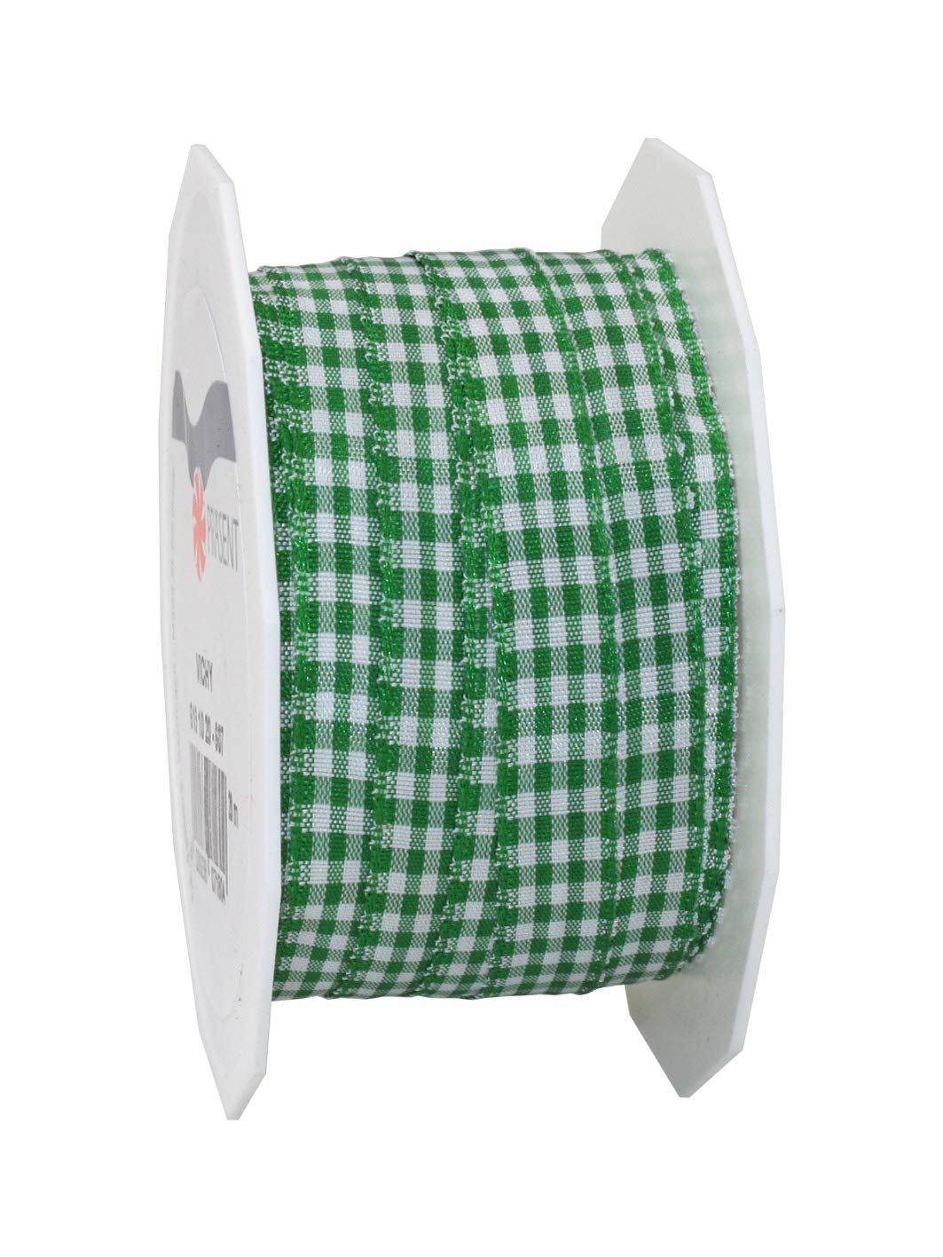 Präsent - Vichy Wired Ribbon Green-White 10 mm Width, 20 m Length — image 1