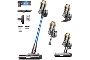 KERMOKY Cordless Vacuum Cleaner, 600W 50KPA 70Mins Vacuum Cleaners for Home, Self-standing Stick Vacuum with Aromatherapy, Anti-Tangle Brush, Wall Mount Charging Vacuum for Hardwood Floor/Carpet/Pet Hair