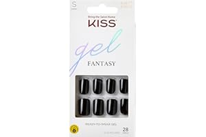 KISS Gel Fantasy Press On Nails, Nail glue included, 'Aim High', Black, Short Size, Squoval Shape, Includes 28 Nails, 2g Glue, 1 Manicure Stick, 1 Mini File, 1 Adhesive Tab