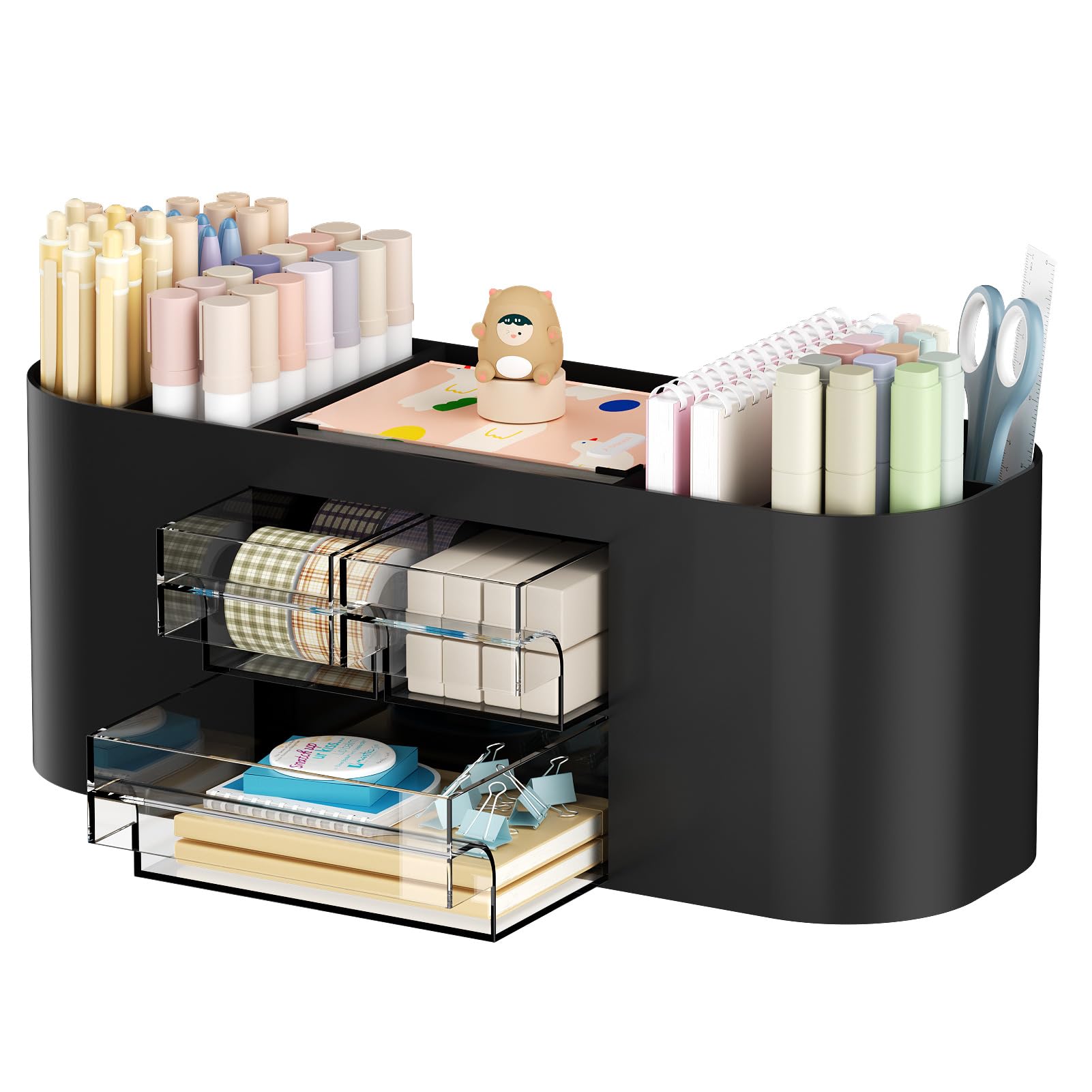 Photo 1 of Marbrasse Desk Organizer Pen Holder with 3 Drawers, Multi-Functional Pencil Holder,Desk Organizers and Accessories with 7 Compartments for Home, School, Classroom (Black)