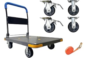 YVZNC Heavy-Duty Foldable Platform Truck, Push Dolly with Swivel Brake Wheels, Load Capacity 600 kg (1323 lbs)（35.4"x23.6"x34