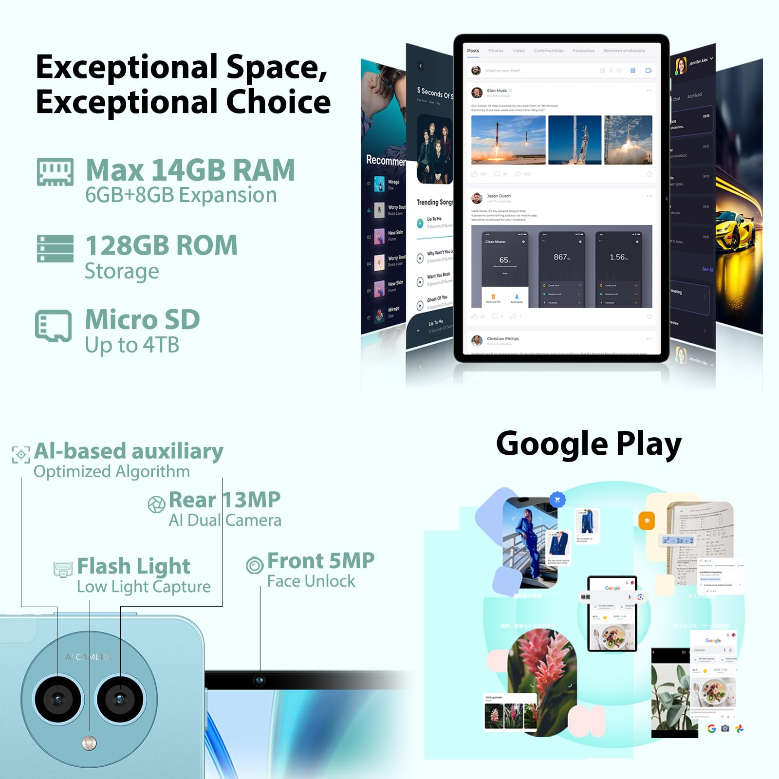 TECLAST Tablet 11 inch Android 14 Tablets, P50 14GB+128GB,1TB Expand, Widevine L1 Compatible 8-Core Tablet with 5G WiFi, 8000mAh Battery, 13MP Camera, 11