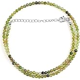 OdrillionGems Natural Green Tourmaline Gemstones Beads 925 Sterling Silver Necklace, Rhodium Plated, Choker Women Jewelry, Handmade, October Birthstone, Valentine Gifts, Size 18 Inches