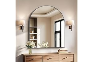 COFENY Arched Mirror, 36"x40" Black Bathroom Mirror with Metal Frame, Wall Mounted Mirrors Decor Modern Dresser Mirror for Be