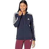 adidas Women's Essentials Single Jersey 3-Stripes Full Zip Hoodie, Wonder Mauve/White