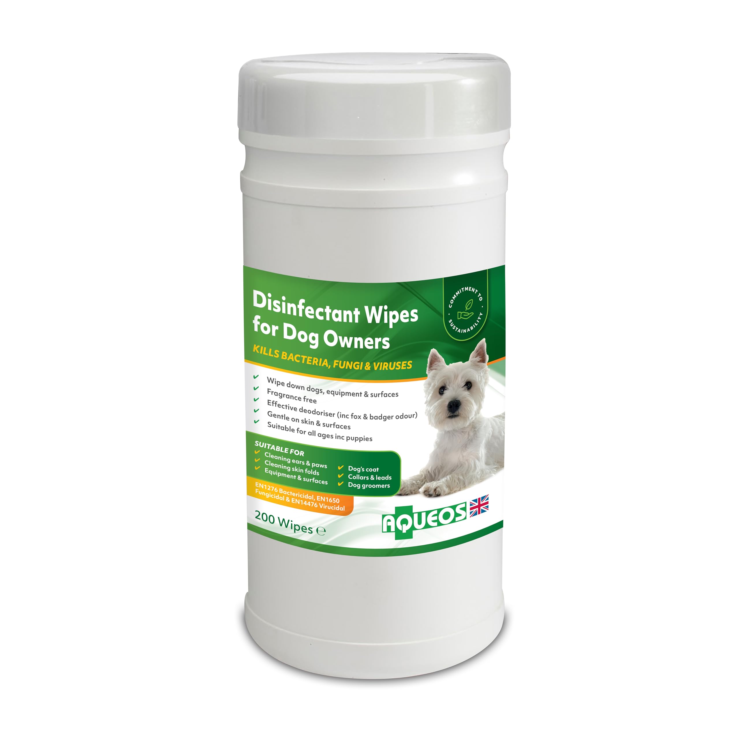 Aqueos Dog Disinfectant Wipes | Antibacterial | Antiviral | Antifungal | Deodoriser | 200 wipes on roll