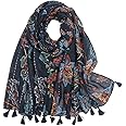 Yeieeo Boho Scarf for Women Lightweight Floral Printed Scarf Fall Winter Fashion Fringed Shawl