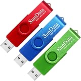 SunData 3x 16GB USB 2.0 Flash Drive Swivel Thumb Drive LED Light Blue Green Red