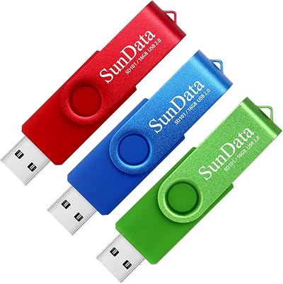 SunData 3x 16GB USB 2.0 Flash Drive Swivel Thumb Drive LED Light Blue Green Red