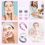 DALAETUS 12 Pc Soft Puffy Spa Headband Wristbands Bubble Net Face Wash Set view 4