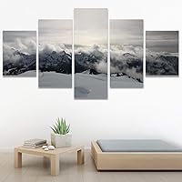 SIGNWIN 5 Panel Canvas Wall Art Monochromatic Mountains for Home Decorations Ready to Hang - 60