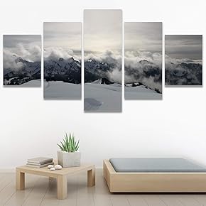 SIGNWIN 5 Panel Canvas Wall Art Monochromatic Mountains...