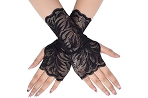 TeeYee Women's Floral Fingerless Sunblock Lace Elegant Short Floral Gloves for Bridal Party Prom