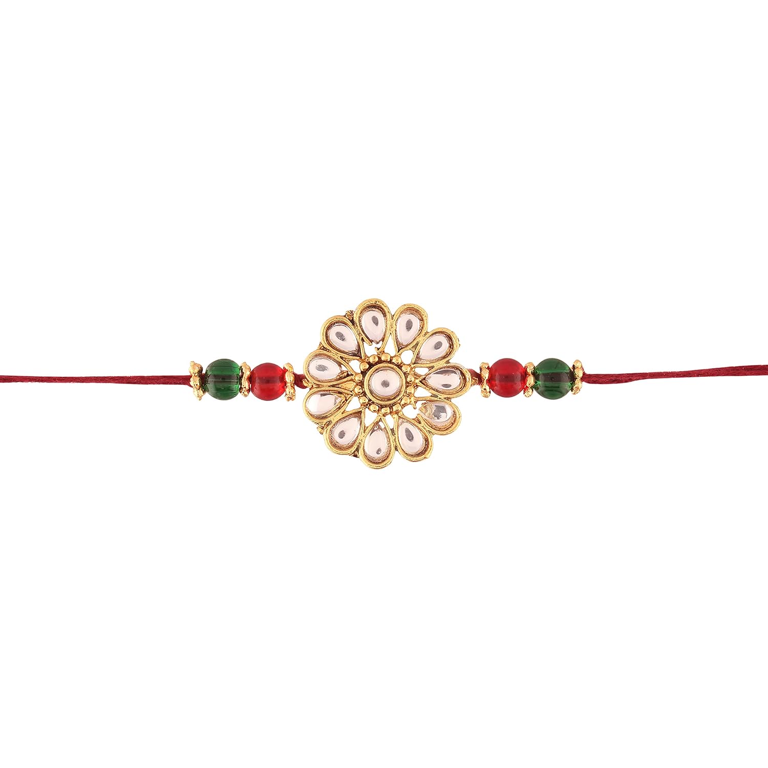 i jewels gold plated kundan and beads rakhi for beloved brother (r635)