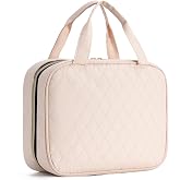 Travel Toiletry Bag for Women, Large Hanging Makeup Cosmetic Bag, Beige | Big Compartment but Portable, Water-resistant Makeup Organizer Bags for Accessories, Shampoo, Full-size Container, Toiletries