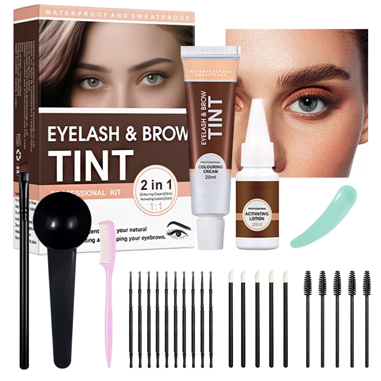 2 In 1 Eyelash & Eyebrow Tint Kit, Lash Tint and Brow Dye, Semi-Permanent Eyelash Tint & Eyebrow Dye with Complete Tools, Fast & Easy to Use, Last Up to 4-6 Weeks