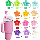 13 Pack Flower Straw Covers Cap for Tumblers, 10mm Cute Polygon Dust-Proof Straw Topper for Water Bottles Stanley Cups Accessories Gifts For Women Party Favors