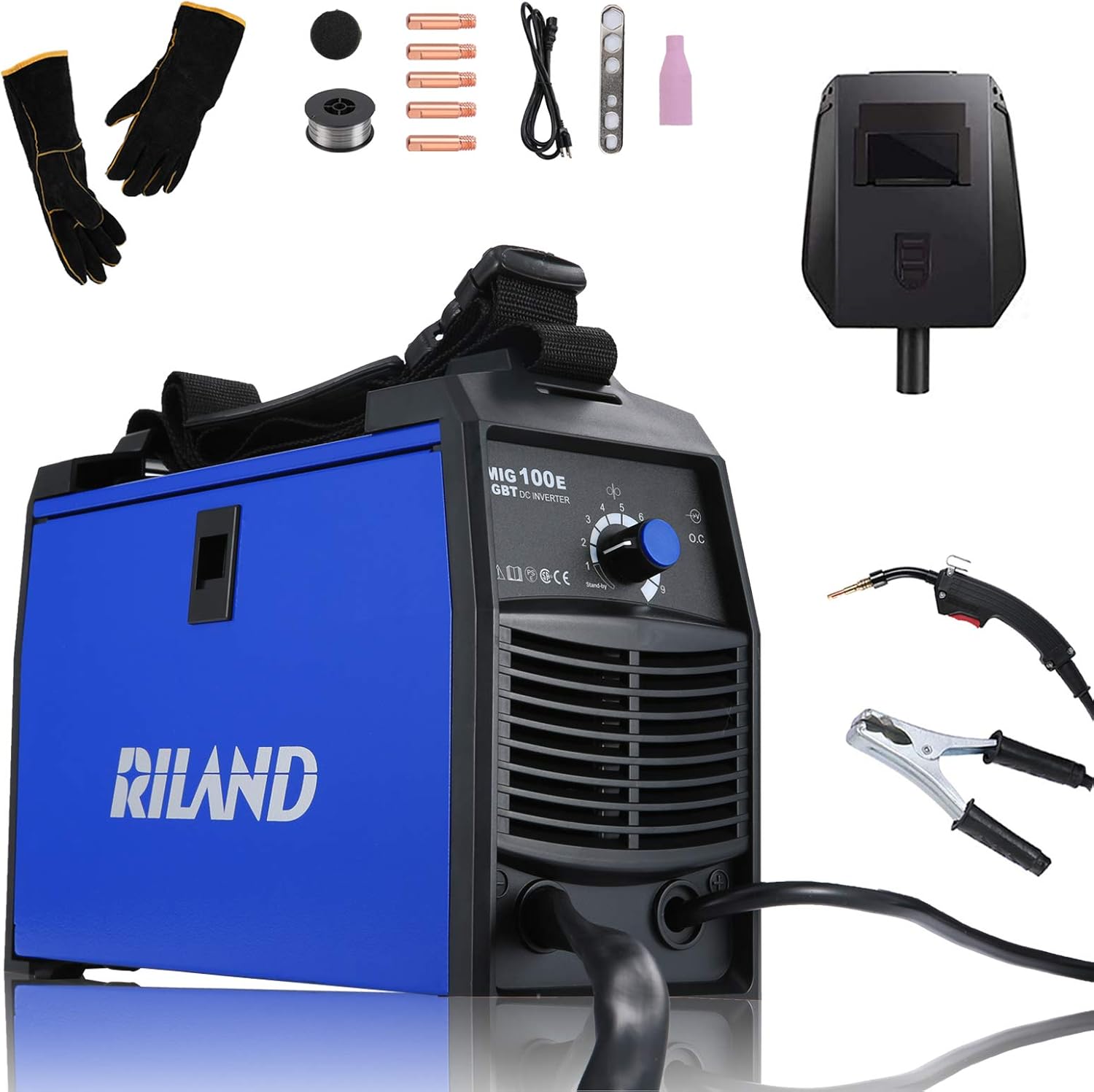 RILAND MIG Welder 110v, MIG Welding Machine, Automatic Wire Feed Welder, Flux Cored Welder with DIY Home Portable Welder Accessories 110/115/120V-MIG 100E… - - 