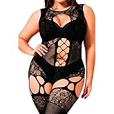 EHSUYAB Plus Size Body Stockings For Women Curvy BBW, Exotic Dancer Lingerie Outfits, Full Sexy Fishnet Bodysuit Rave Party