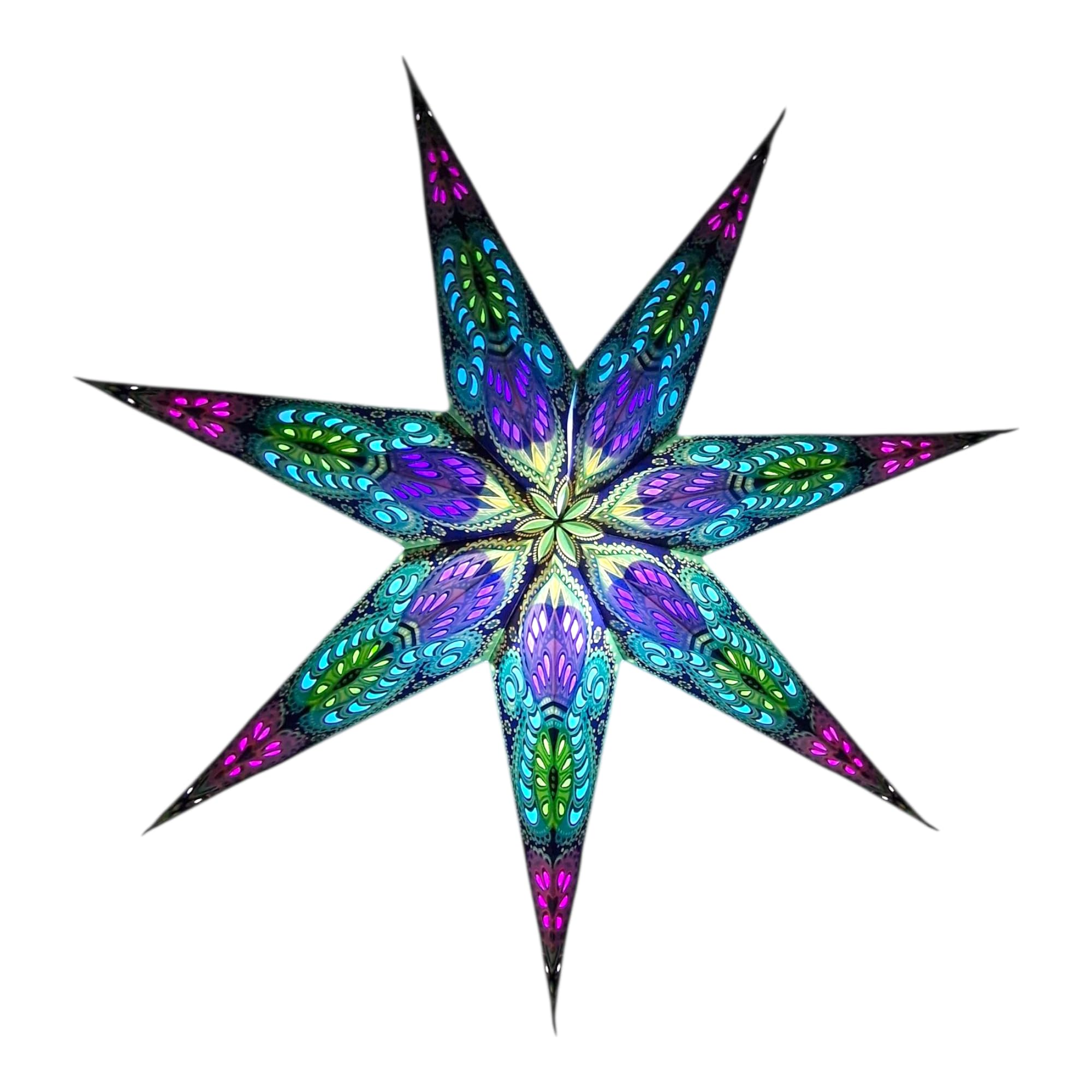 YEPSIO Paper Star Lantern Lampshade - Large 60cm Star Hanging Decorations for Christmas, Wedding, Home Decoration, Birthday Party - Glitter Sea Green, Red, Multi 7 001