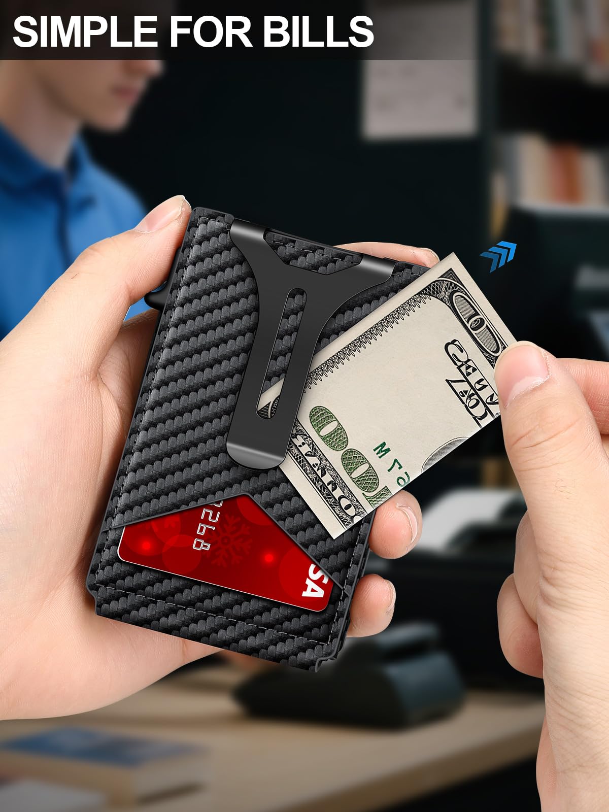 GHUKY Wallet for Men RFID Wallet with Money Clip, Slim Pop Up Card Holder for 10-12 Cards, Minimalist Smart Credit Card Case with ID Window, Bifold Metal Wallet for Front Pocket, Gifts for Men