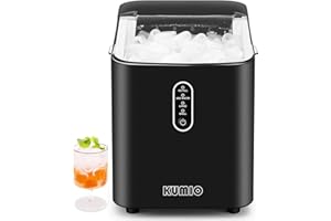 KUMIO Ice Makers Countertop, Portable Ice Maker with Self-Cleaning, 8 Cubes/9 Mins, 26.5Lbs/24Hrs, Ice Machine with Scoop and Basket, 2 Sizes of Bullet Ice for Home Office Bar Party