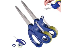 2-in-1 Scissors with Tape Dispenser, 2-Pack Stainless Steel Blades Built-in Metal Cutter for 19 mm or 25 mm Tape, Comfort Gri
