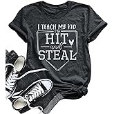 VILOVE Baseball Mama Shirt - Women's Baseball Mom T-Shirt with Heart Design