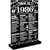 DARUNAXY 40th Birthday Party Decorations, Black Back in 1986 Poster Acrylic Sign with Stand 40 Year Old Party Supplies for Men& Women Vintage 1986 Table Decor 40th Anniversary Class Reunion Gifts