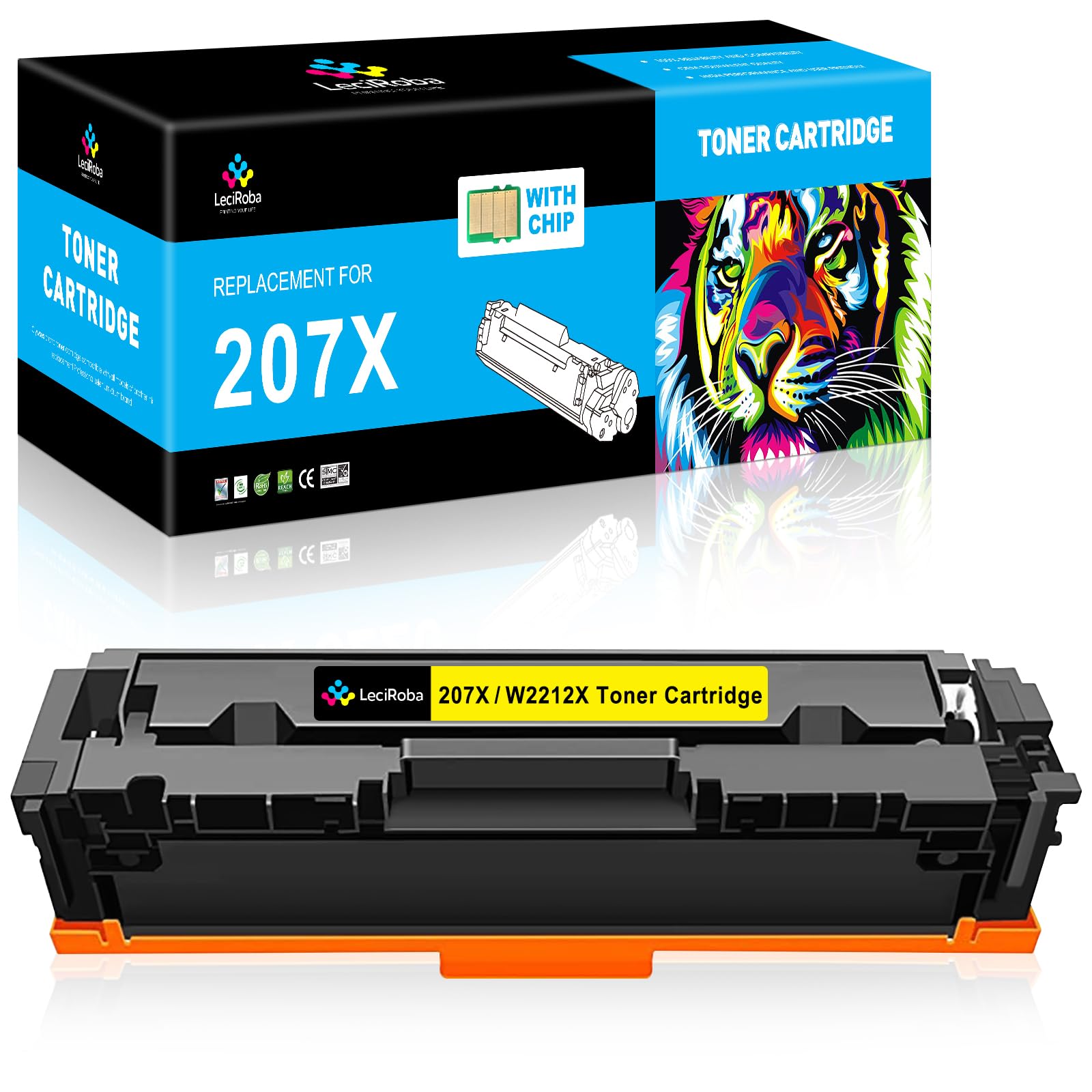 LeciRoba yellow 207X for hp 207x toner , 207a toner cartridge multipack ,for W2213X W2213A ,Use with HP Color Laserjet Pro M255dw M255nw MFP M283fdw M283fdn M282nw printers (with chip,1- Yellow)