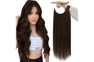 Fshine Invisible Wire Hair Extensions 16 Inch Fish Line Hair Extensions Dark Brown Remy Hair Extensions Real Human Hair Straight One Piece Hair Extensions Clip in Human Hair 80g Remy Human Hair